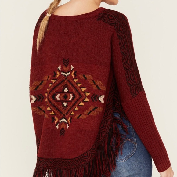 COTTON & RYE WOMEN'S SOUTHWESTERN KNIT FRINGE PONCHO SIZE MEDIUM NWT - Picture 4 of 16